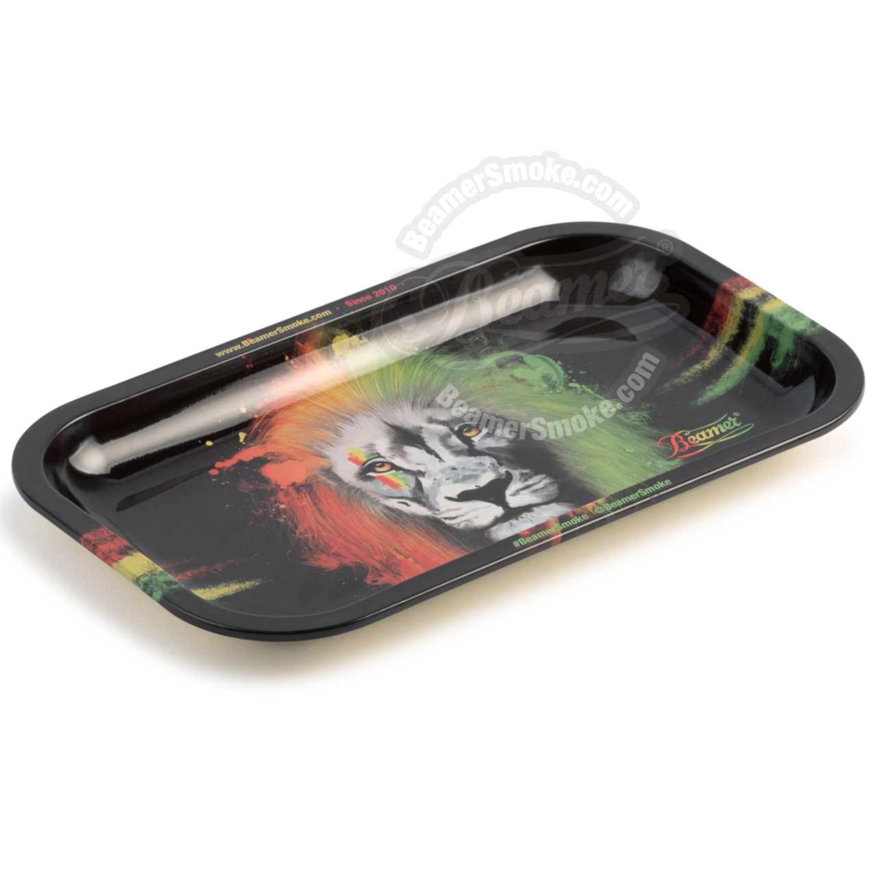 Beamer Medium Metal Rolling Tray, Rasta Lion Design - 10.75 x 6.25